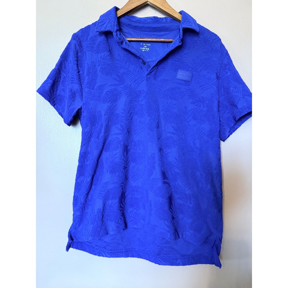 Dogg Supply Snoop Dogg Large Royal Blue Polo Shirt Jacquard Palm Leaf Textured L